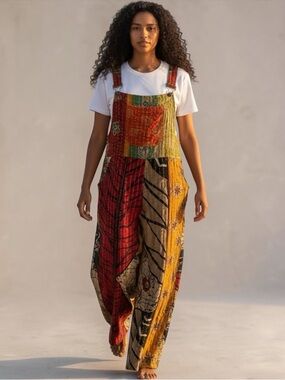KANTHA wide leg OVERALLS Item 12 16-22”ptp handmade Boho Size Inclusive